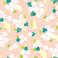 パターン ドクダミ ピンク 鳥 花 白い花